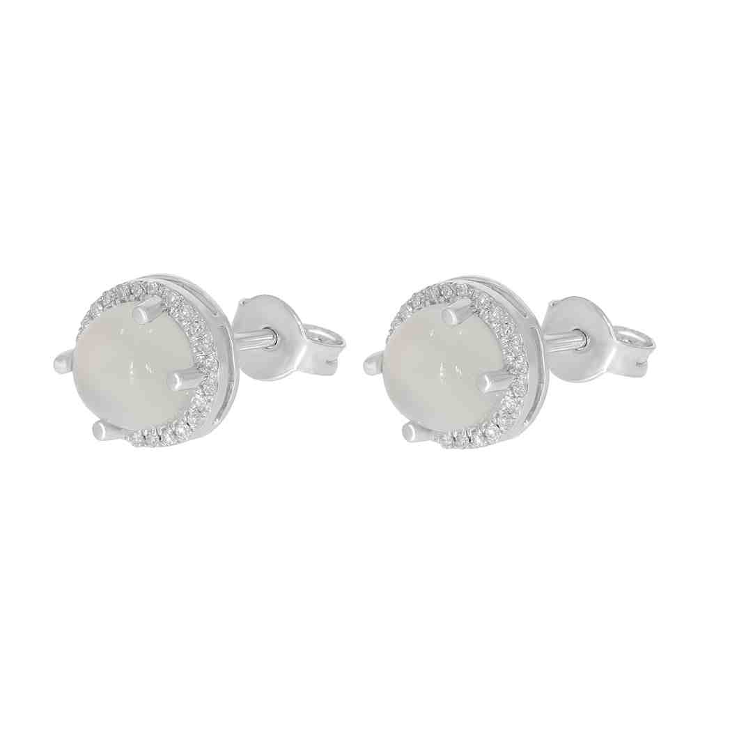 Moon Stone and Diamond Halo Stud Earrings PD31343AER MOON STONE